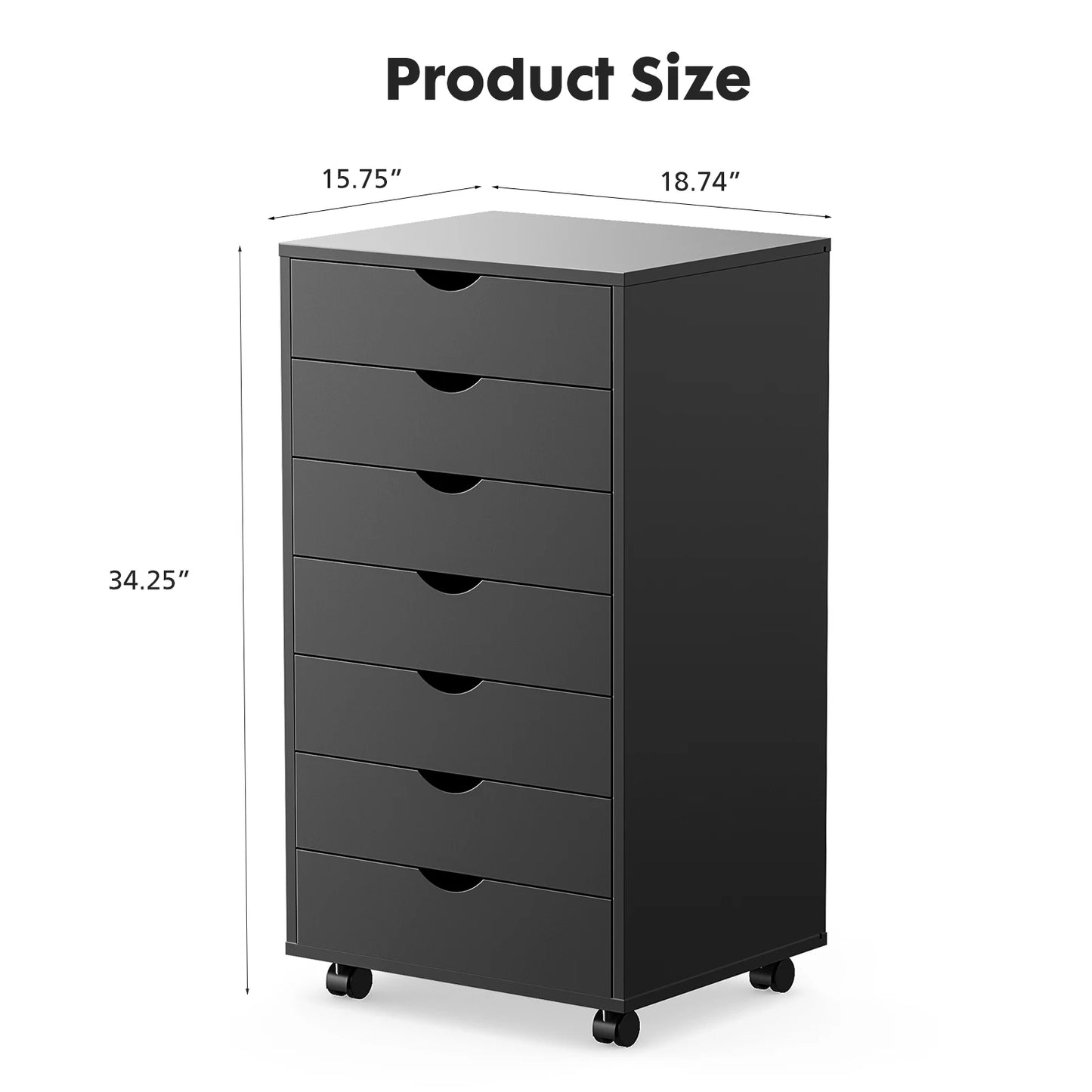 JHK 7 Drawer Chest Nightstand With Rolling Wood Storage Cabinet