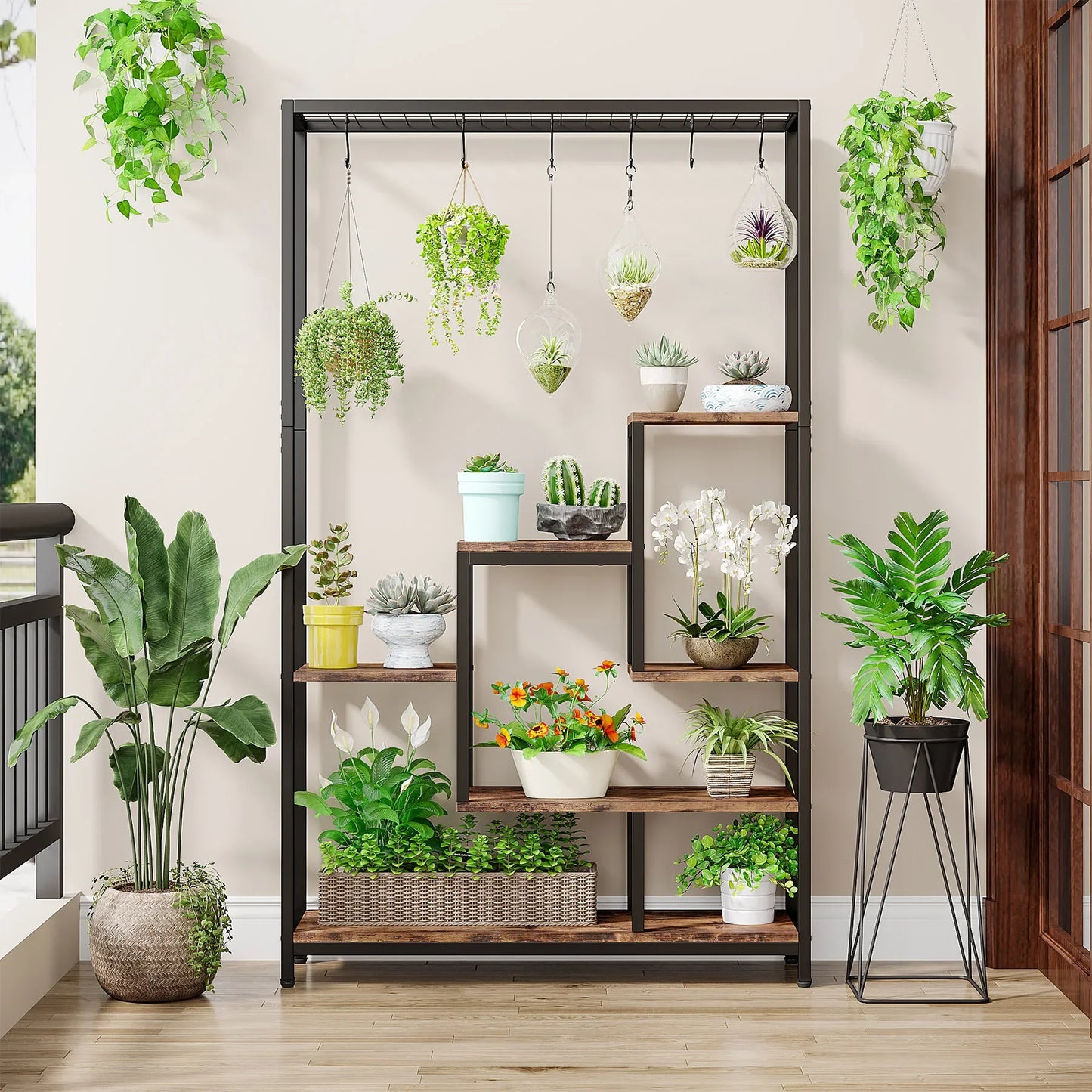 Tribesigns 5 Tier Tall Indoor Plant Stand With Hanging Hooks