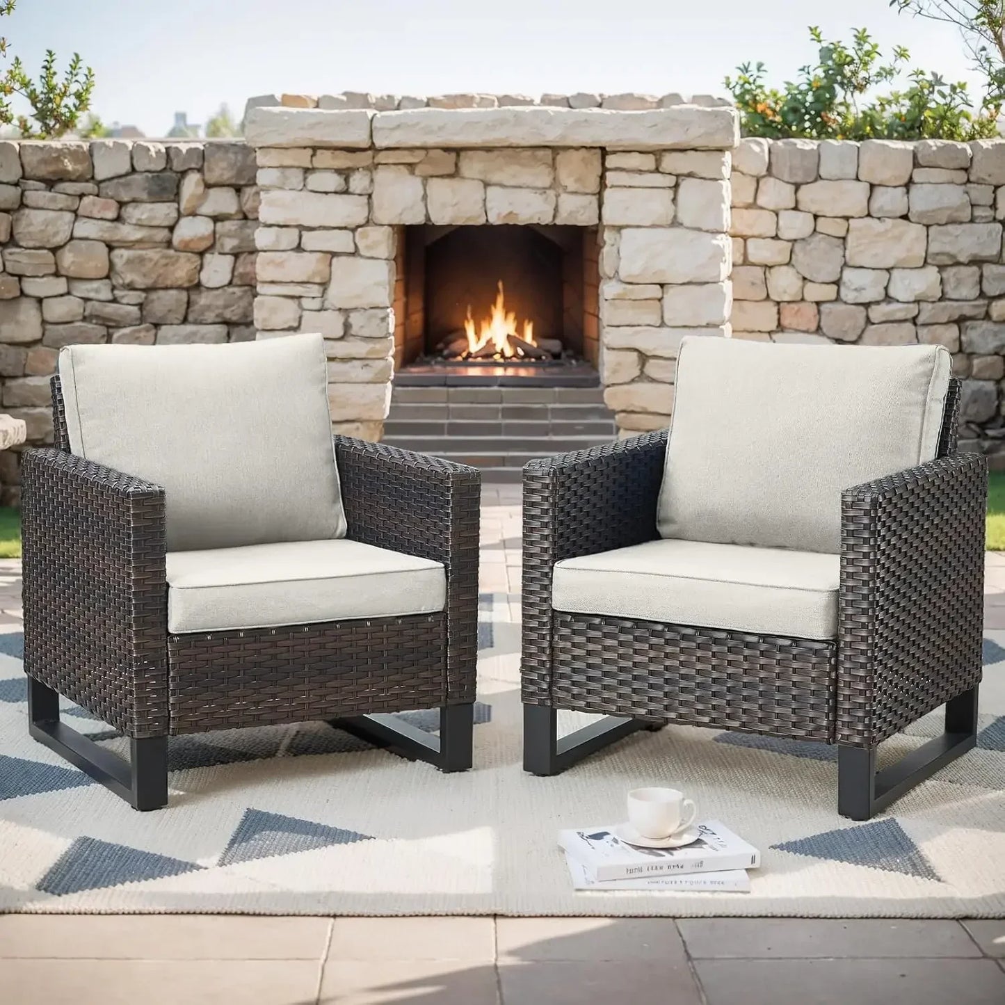 Wicker Patio Chair Set With Cushions For Outdoor Living