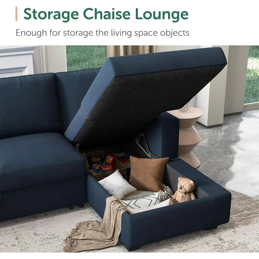 U Shaped Sectional Sleeper Sofa With Pull Out Bed Storage