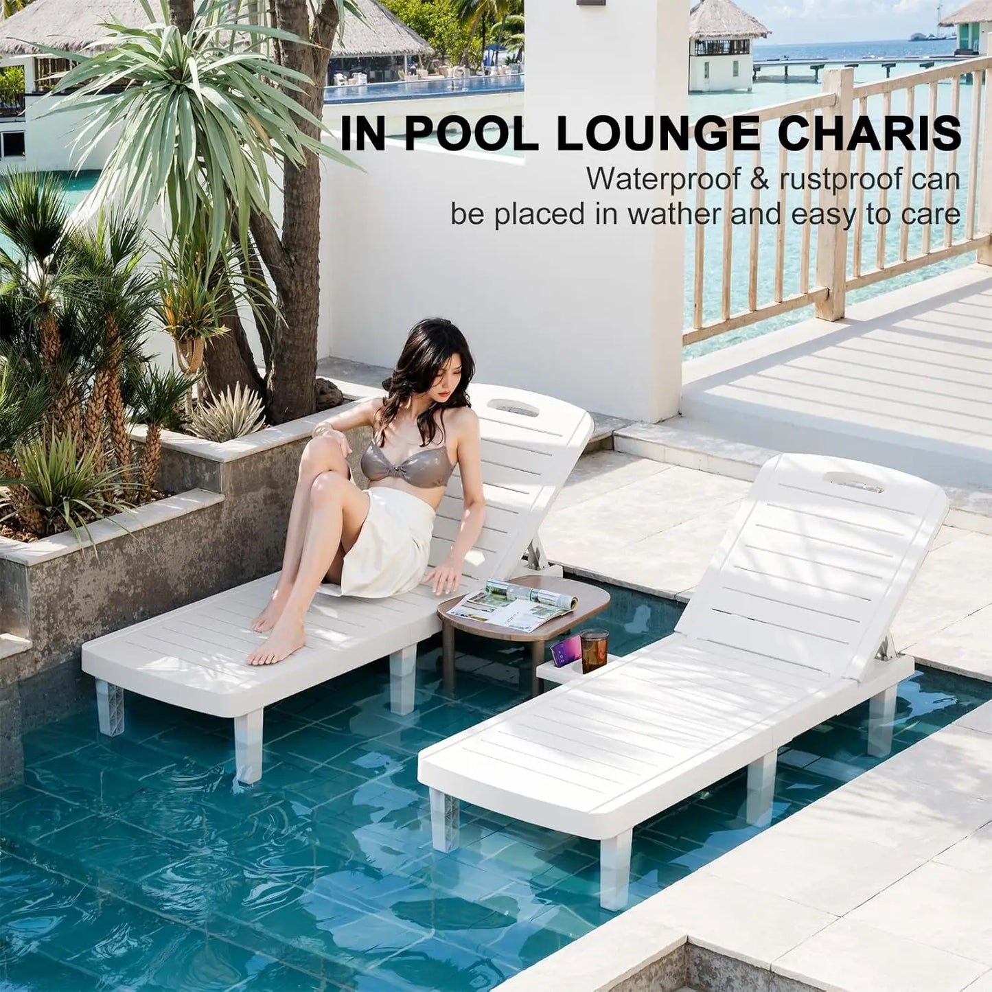 Outdoor Resin Chaise Lounge Chair Set Waterproof Adjustable 2 Pack