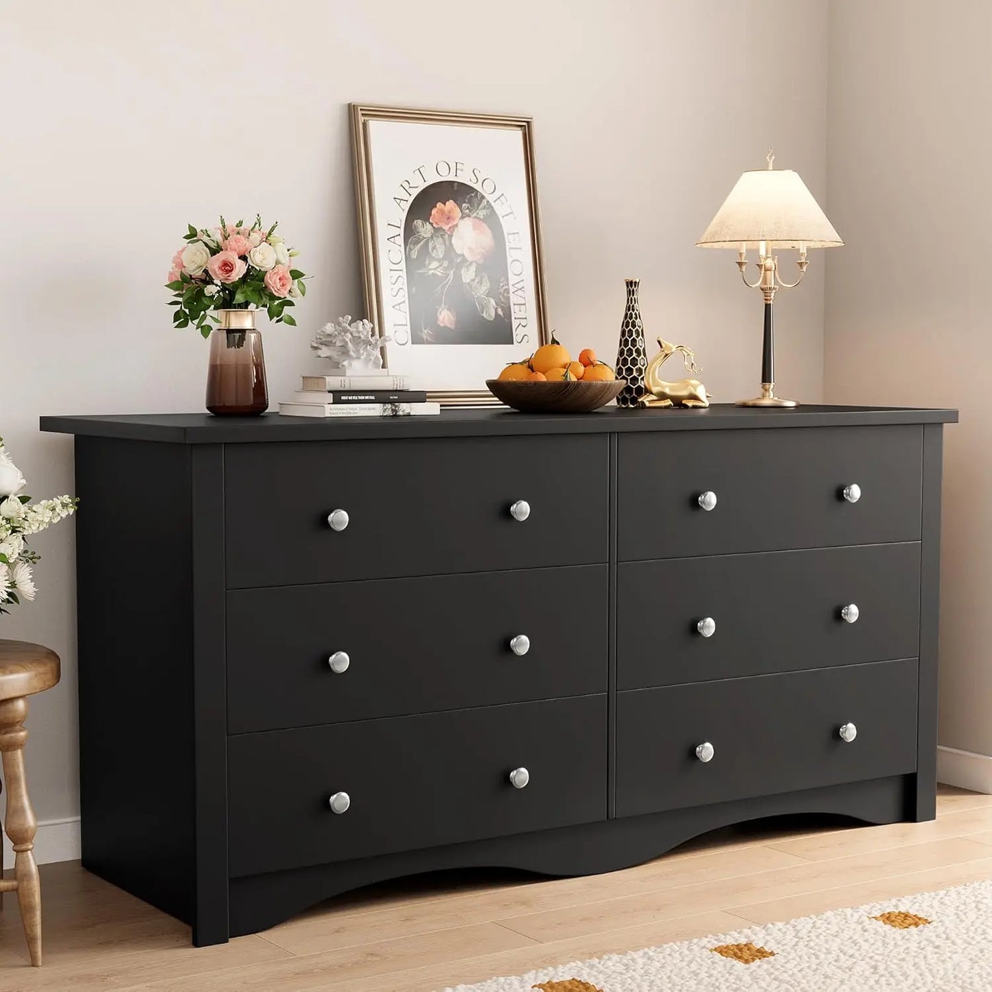 Six-Drawer Wood Dresser For Bedroom