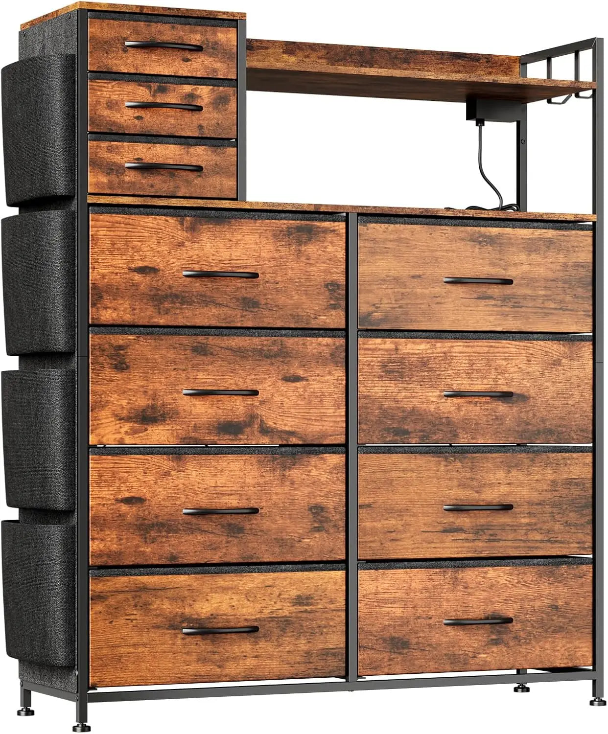 Storage Dresser With Fabric Drawers And LED Charging Station