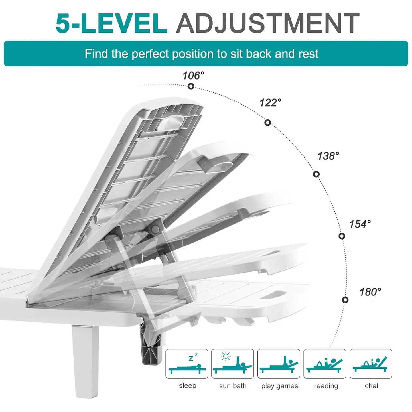 Outdoor Resin Chaise Lounge Chair Set Waterproof Adjustable 2 Pack