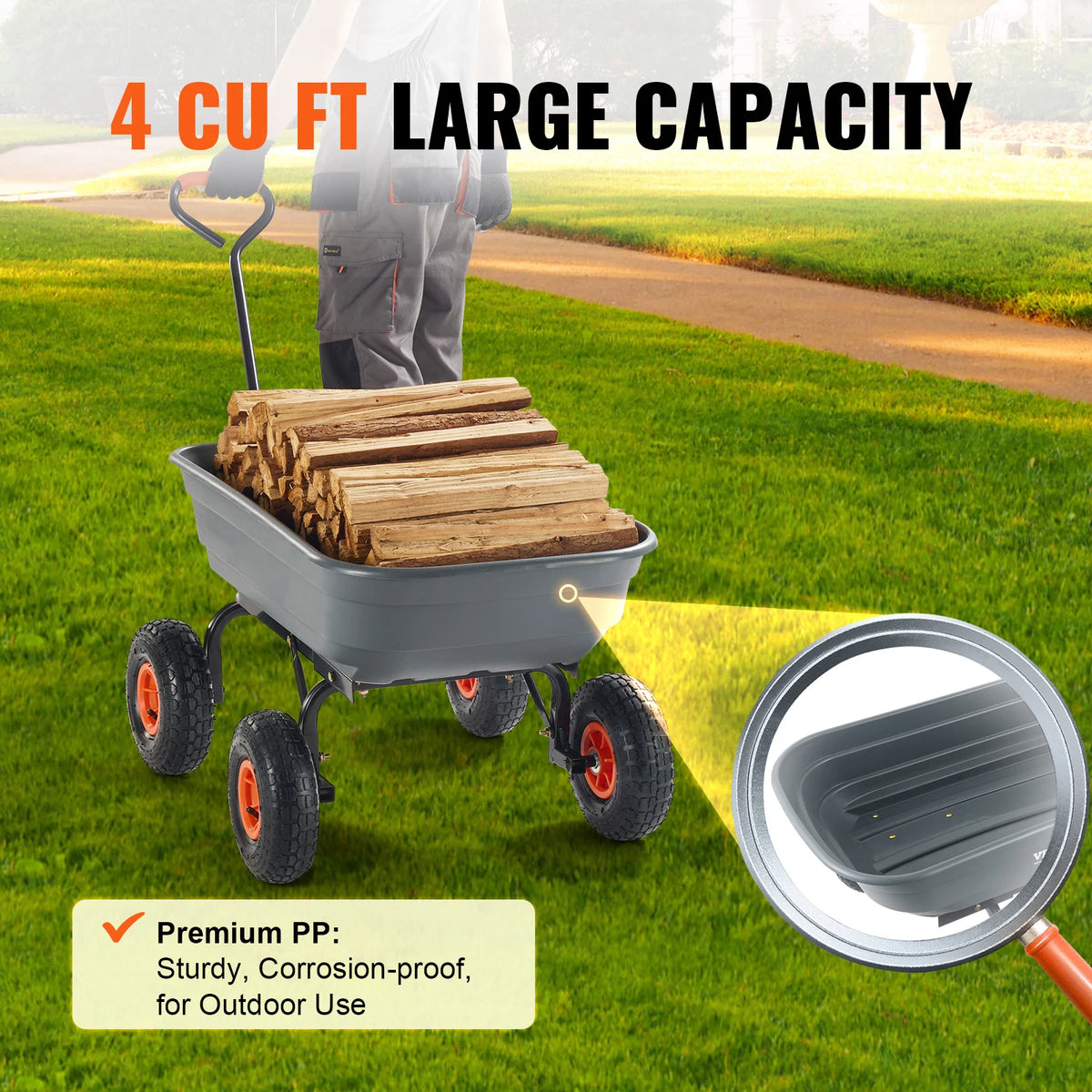 SucceBuy Heavy Duty Steel Garden Dump Cart With Convertible Handle