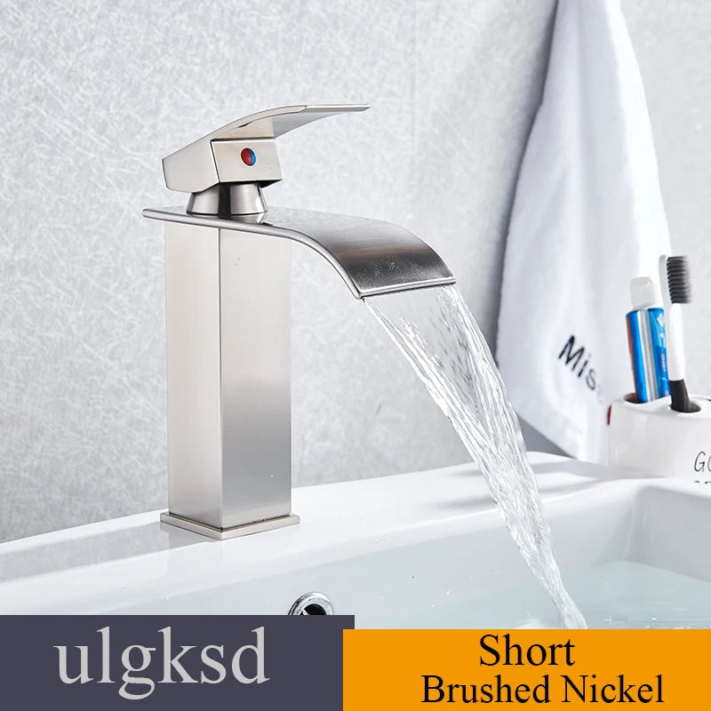ulgksd Waterfall Bathroom Basin Sink Faucet Single Handle Hot And Cold Mixer