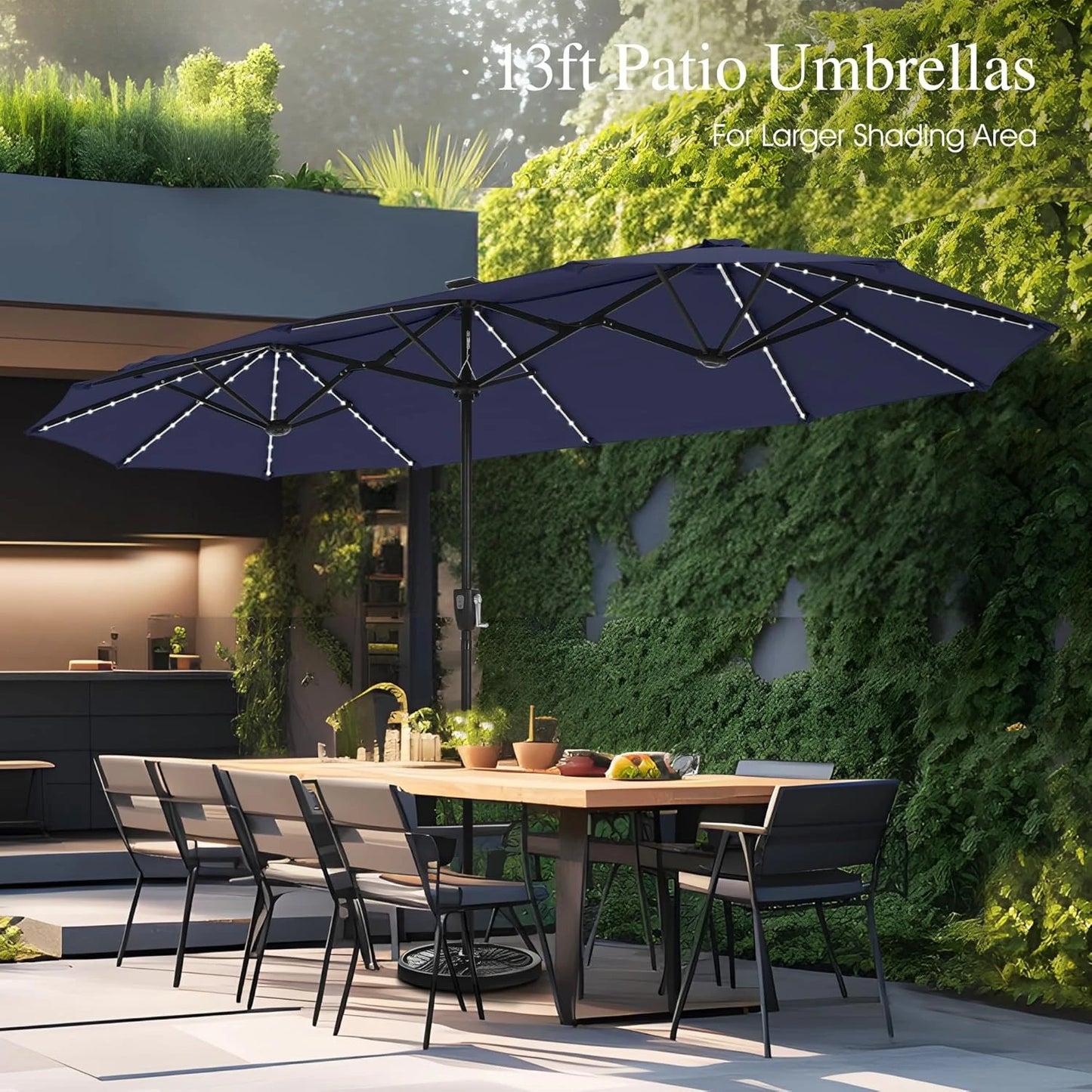 HUANZHUANG Outdoor Patio Umbrella With Solar LED Lights