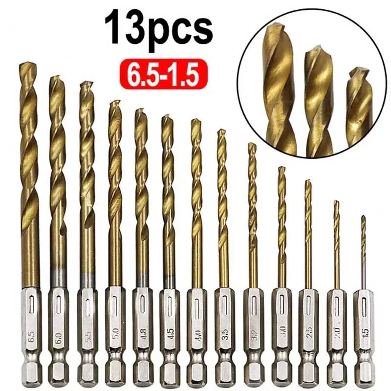HSS Titanium Coated Drill Bit Set 13 Pieces Hex Shank