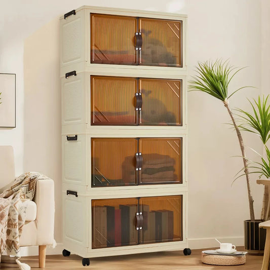 HiMISS Foldable Storage Cabinet With Lids And Wheels