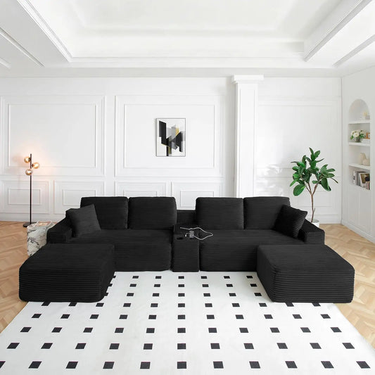 Modular L-Shaped Sectional Sofa With USB Ports Corduroy