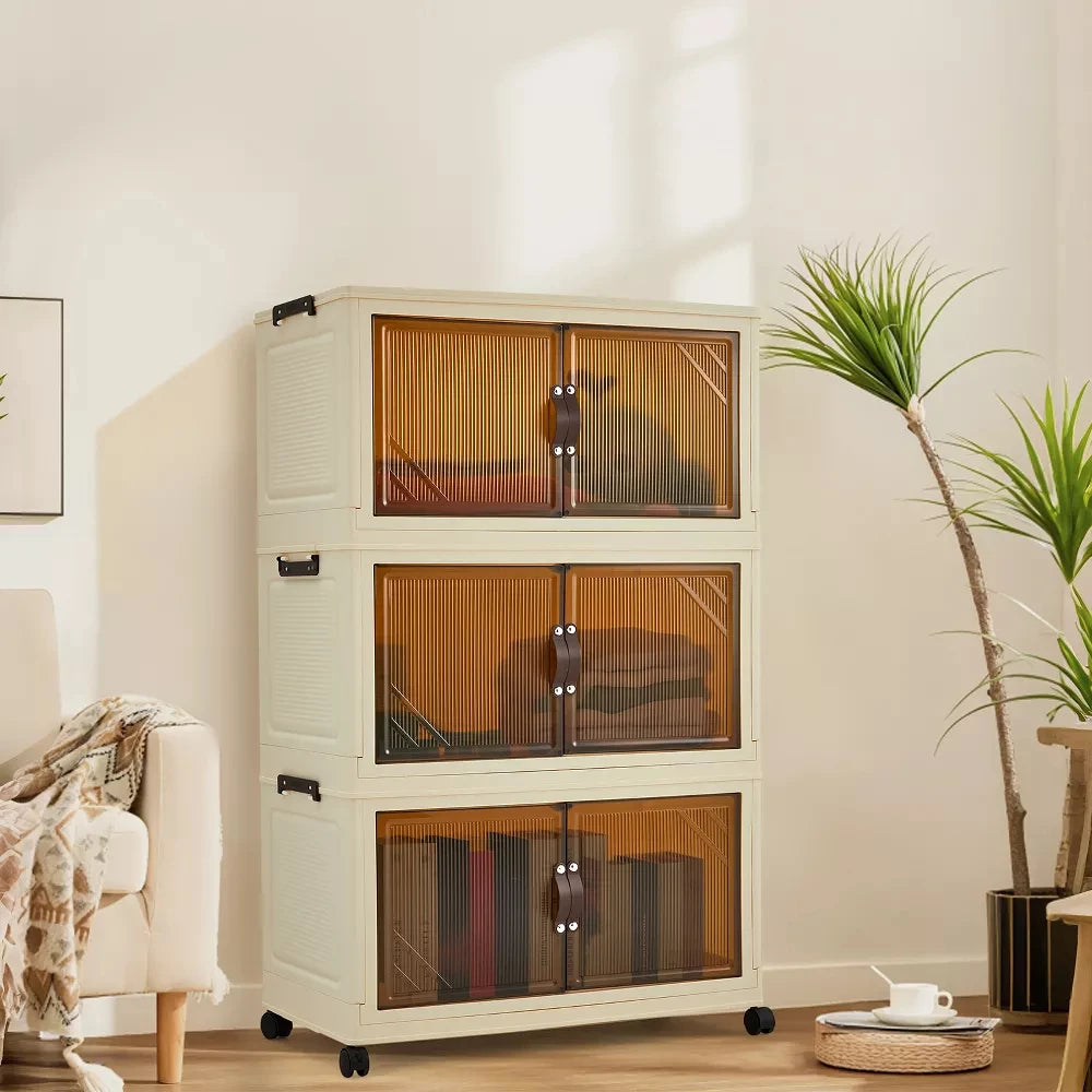 HiMISS Foldable Storage Cabinet With Lids And Wheels