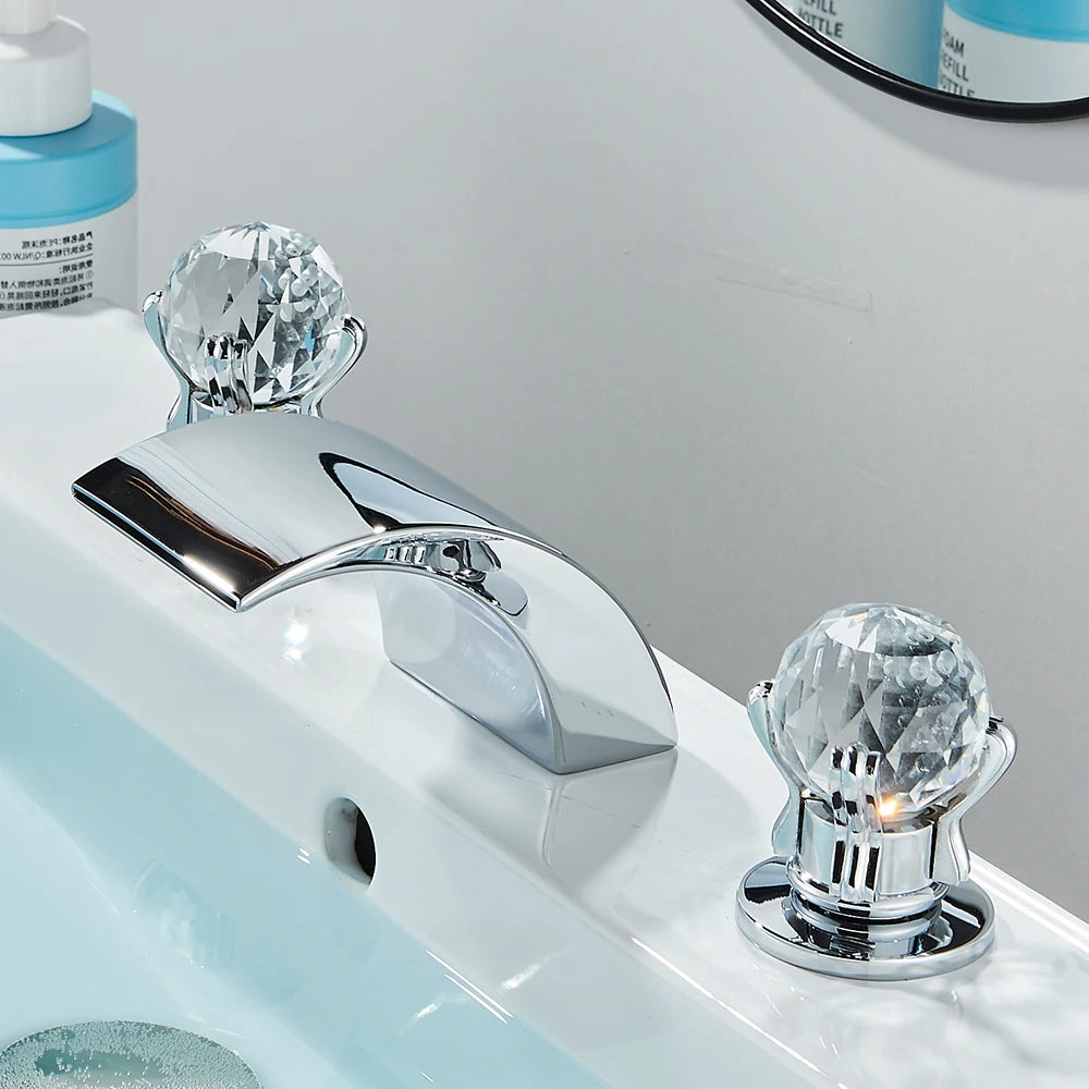 Quyanre LED Widespread Bathroom Faucet Waterfall Lavatory Tap