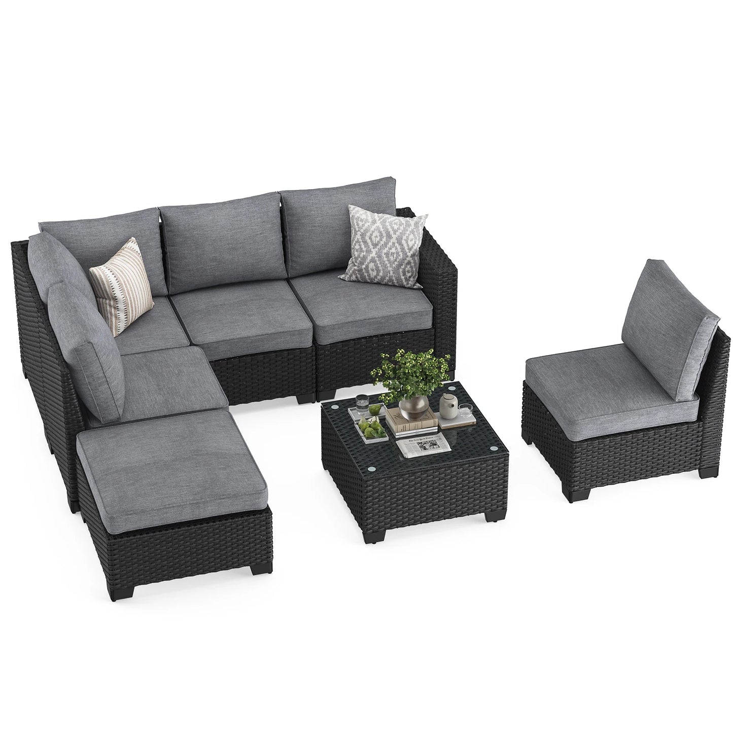 Outdoor Patio Sectional Sofa Set With Ottoman Water Resistant Fabric