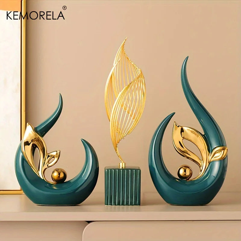 KEMORELA Ceramic Statue Nordic Creative Light Luxury Home Decor Figurine