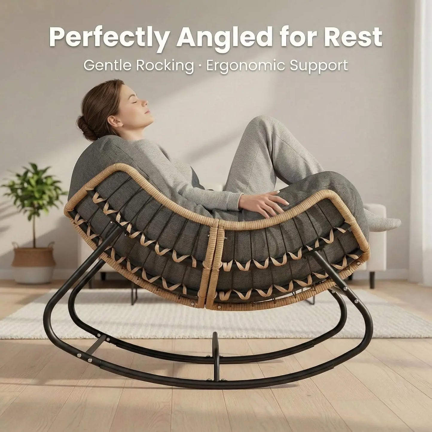 Outdoor Rocking Chair Papasan Wicker Reading Lounge