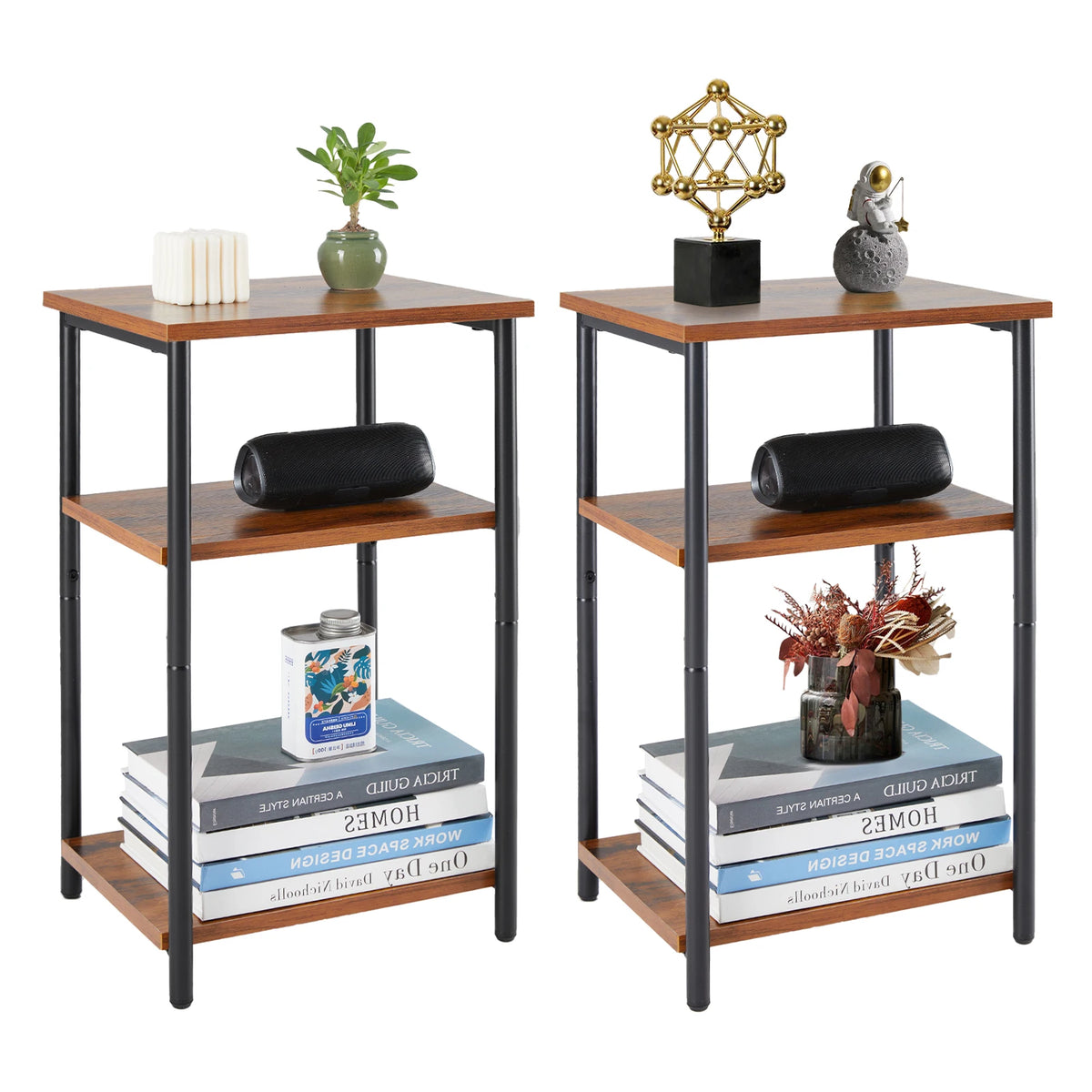 JHK Steel Frame Side Table Nightstand with Adjustable Feet