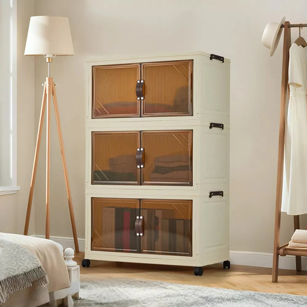 HiMISS Foldable Storage Cabinet With Lids And Wheels