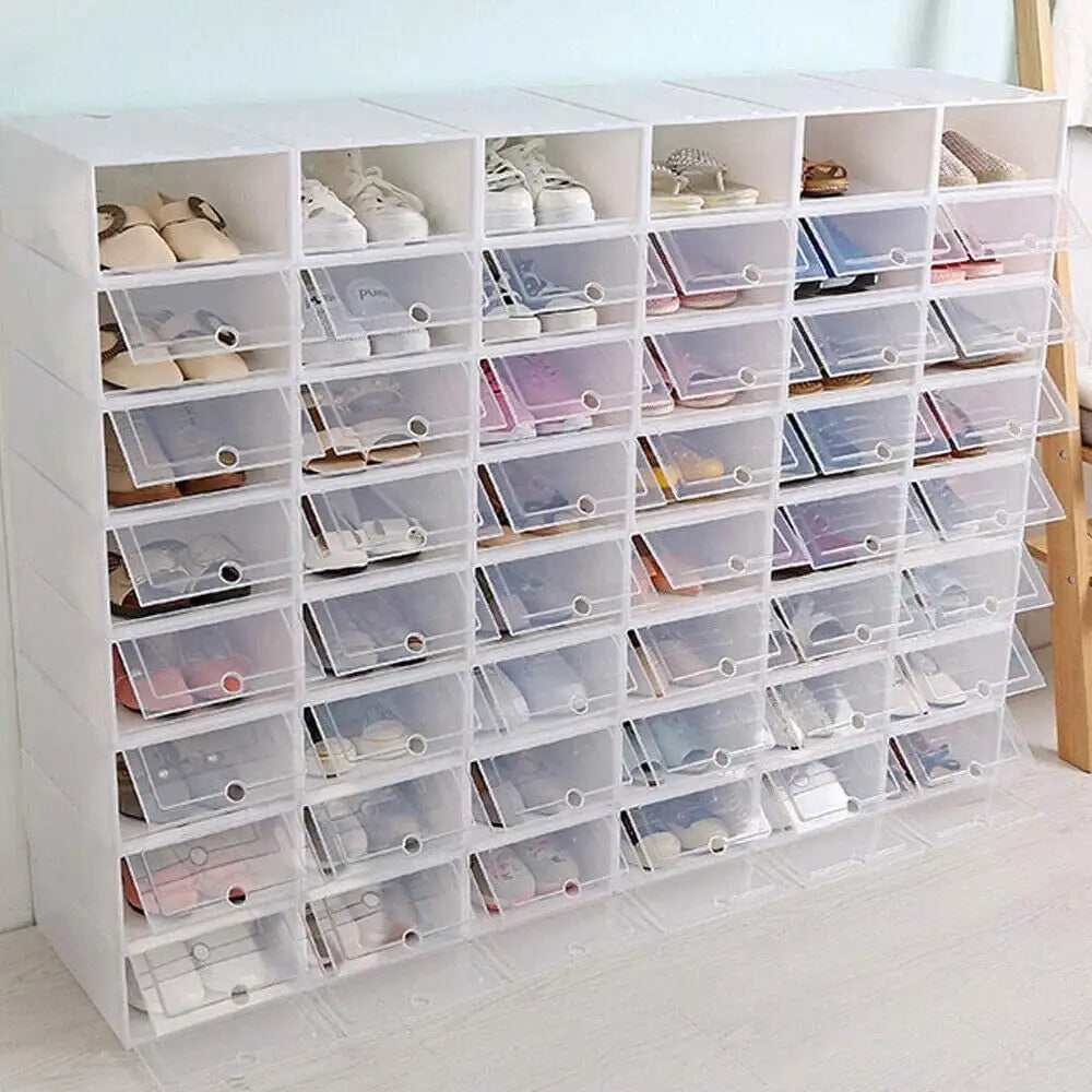 Foldable Flip Shoe Boxes Set Clear Plastic Stackable