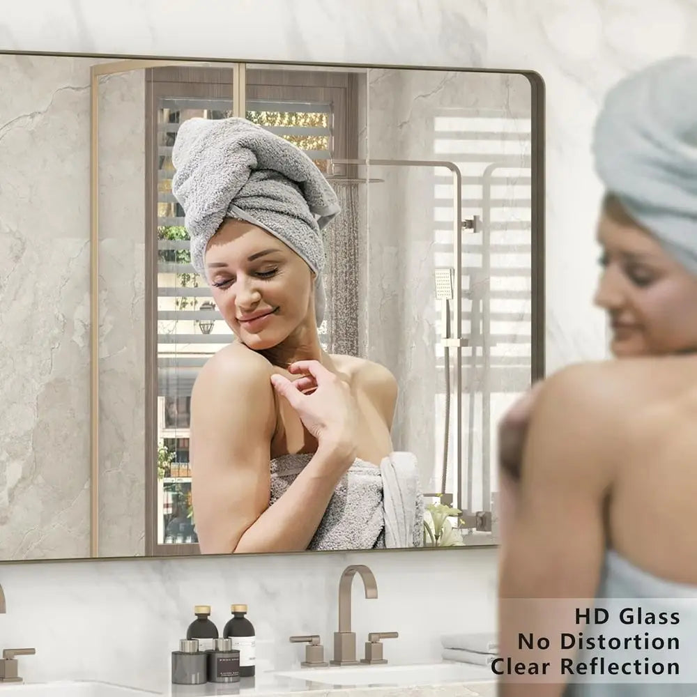 Rectangular Bathroom Mirror With Brushed Metal Finish