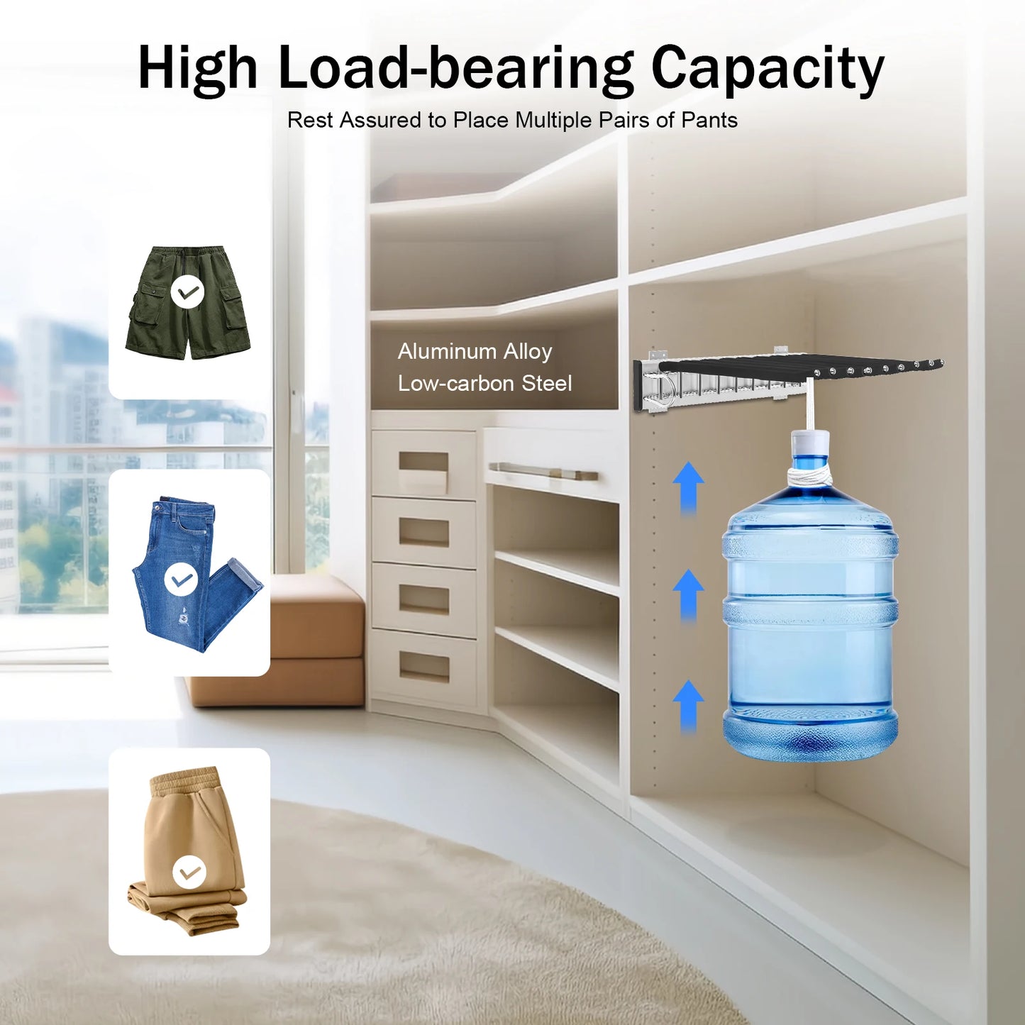 9 Arm Pull Out Pants Rack Wardrobe Organizer With Retractable Hangers