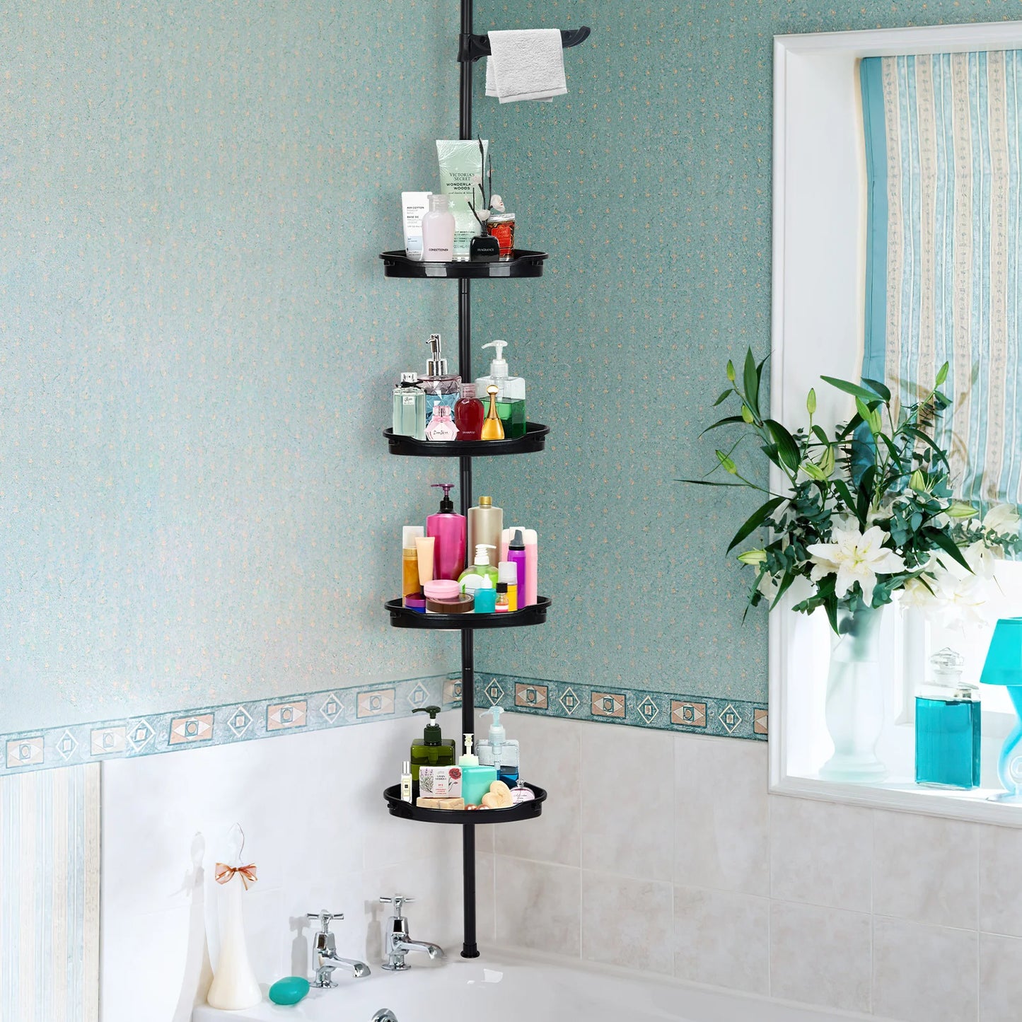 HiMIS Corner Shower Caddy With Tension Pole 4-Tier Organizer