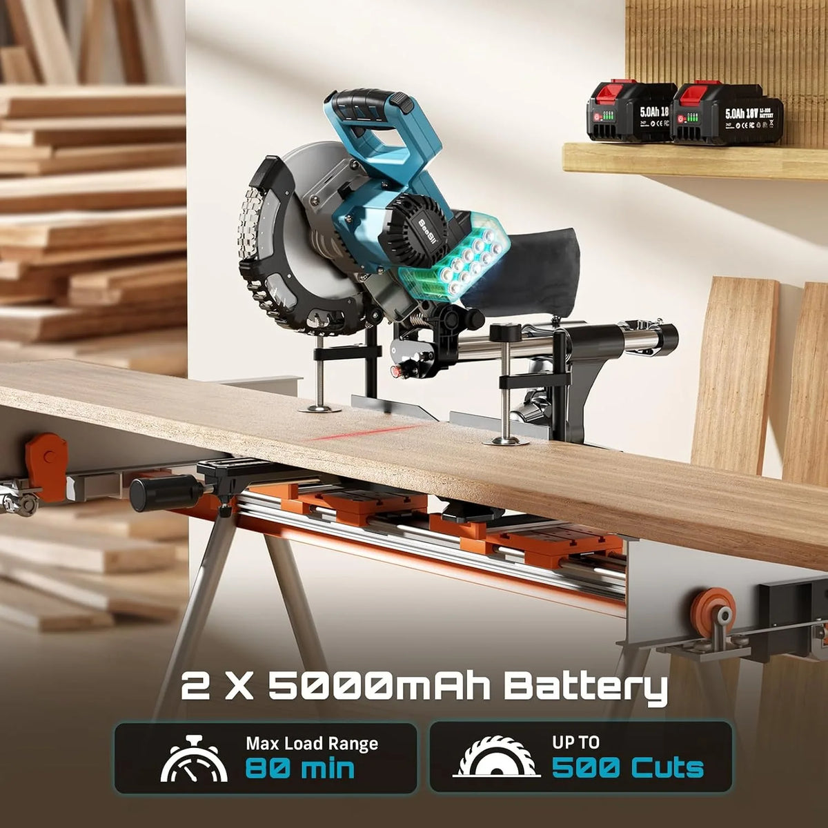 Seesii Cordless Sliding Compound Miter Saw With Laser Guide