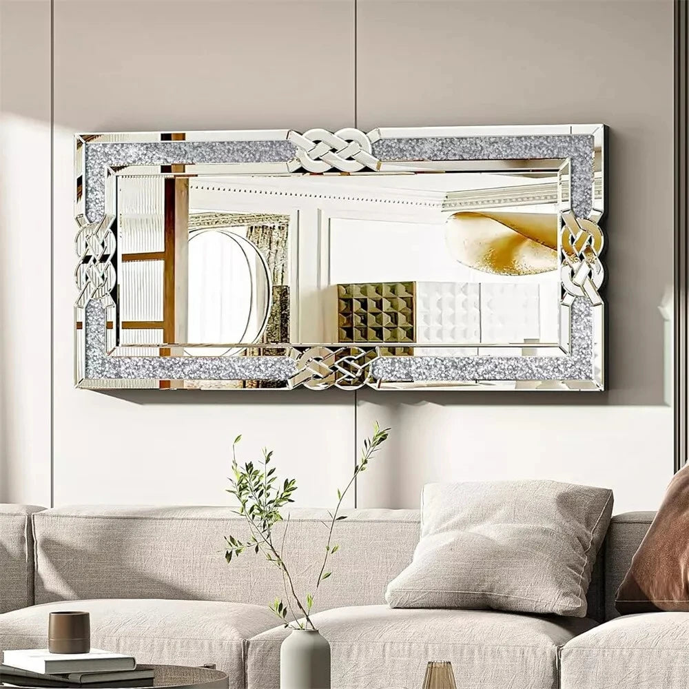 Crystal Diamond Wall Mirror Silver Hanging Wall Mounted