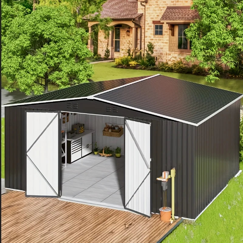 VIWAT Outdoor Metal Storage Shed With Lockable Door Heavy-Duty Frame