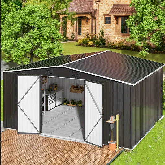 VIWAT Outdoor Metal Storage Shed With Lockable Door Heavy-Duty Frame