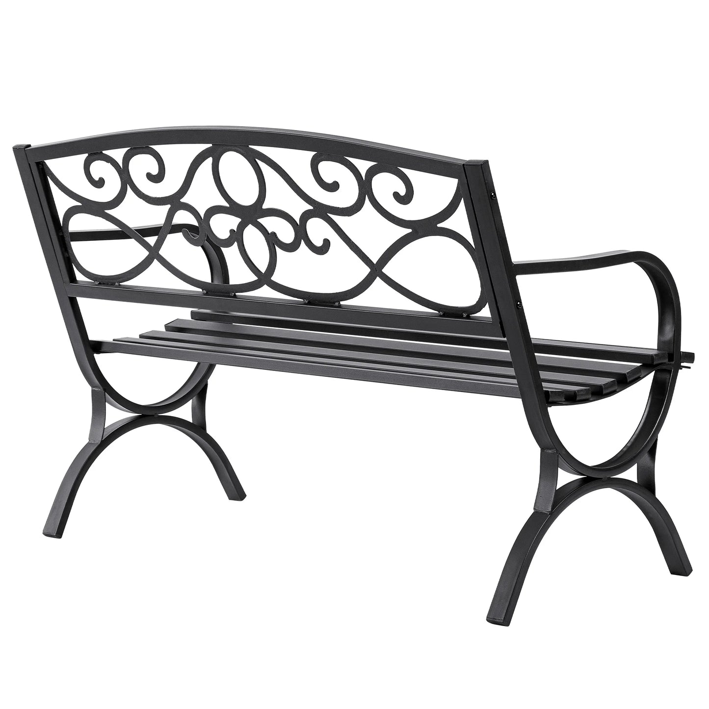 JHK Outdoor Metal Garden Bench With Decorative Scroll Backrest