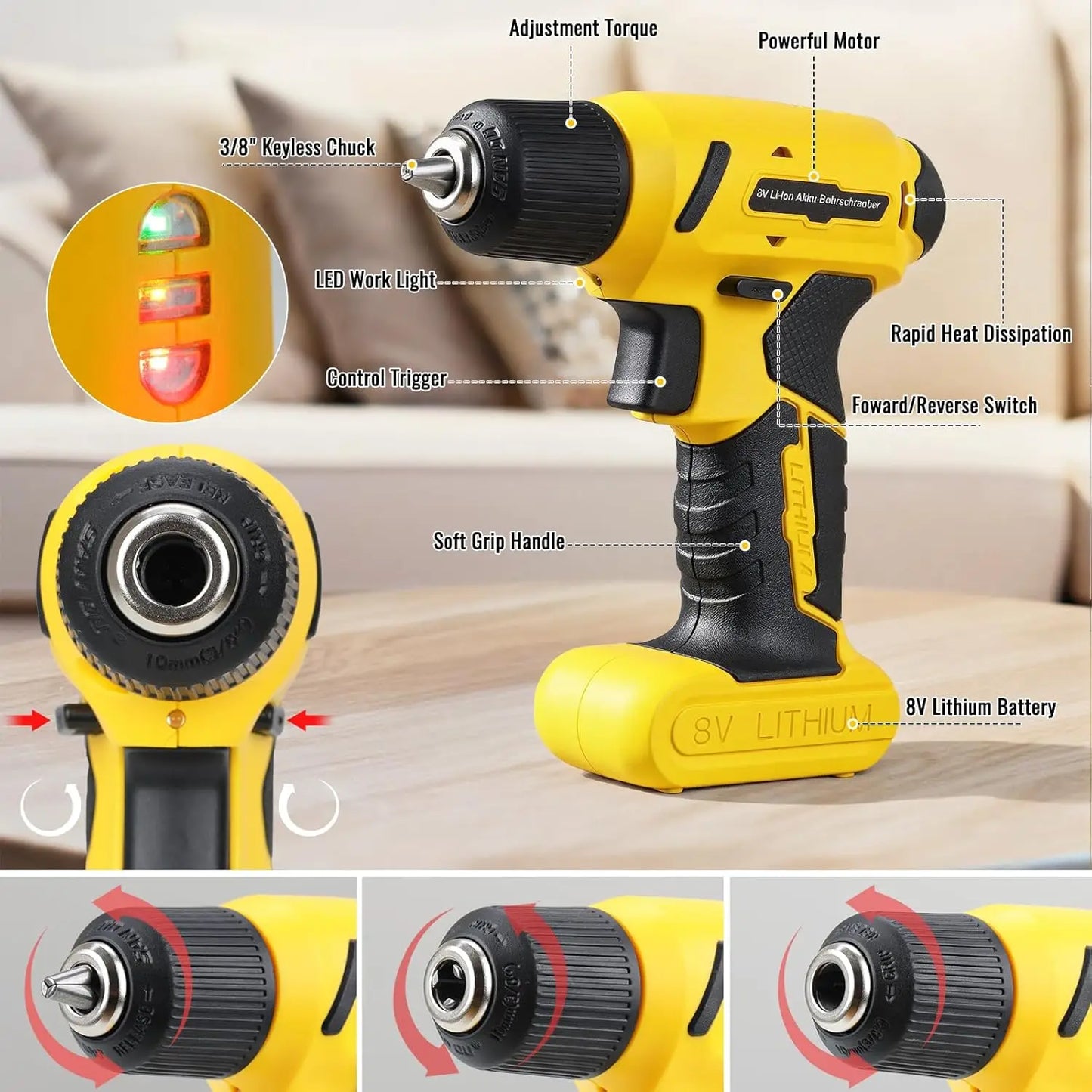 TLGREEN 101-Piece 8V USB Cordless Drill Driver Kit