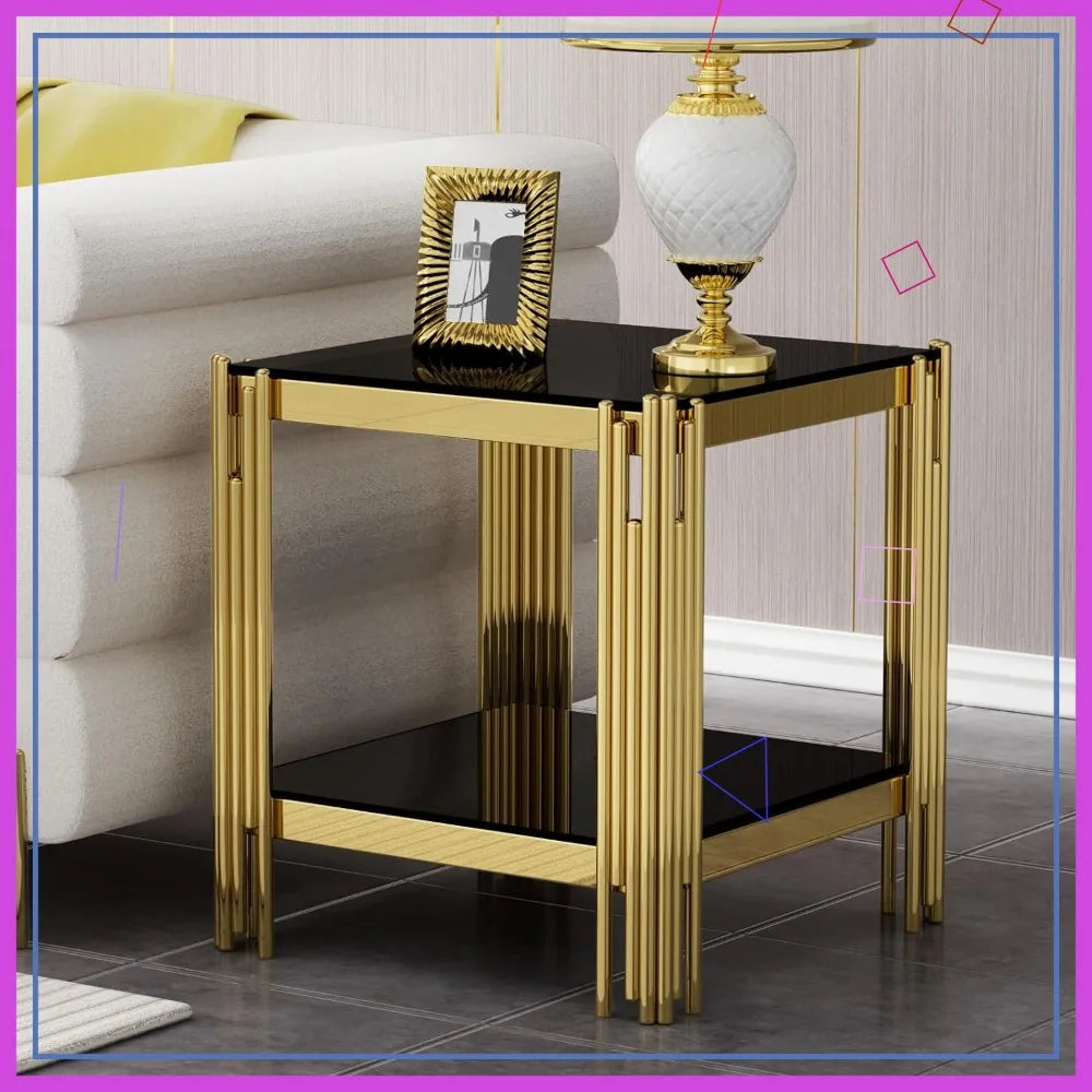 Modern Glass End Table With Glass Top And Mirror Legs