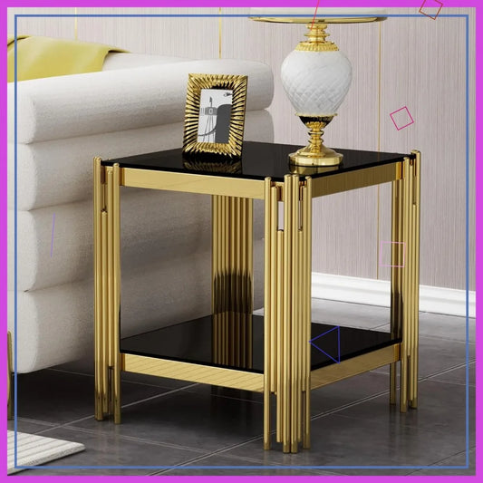 Modern Glass End Table With Glass Top And Mirror Legs