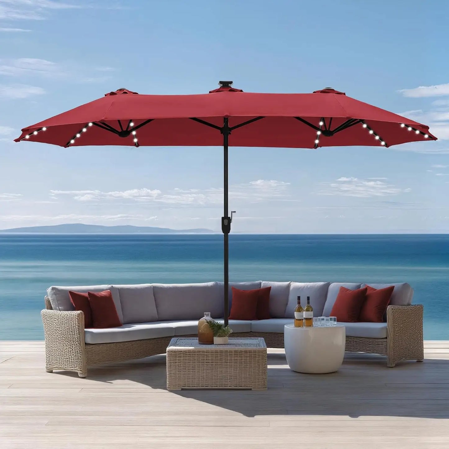 HUANZHUANG Outdoor Patio Umbrella With Solar LED Lights