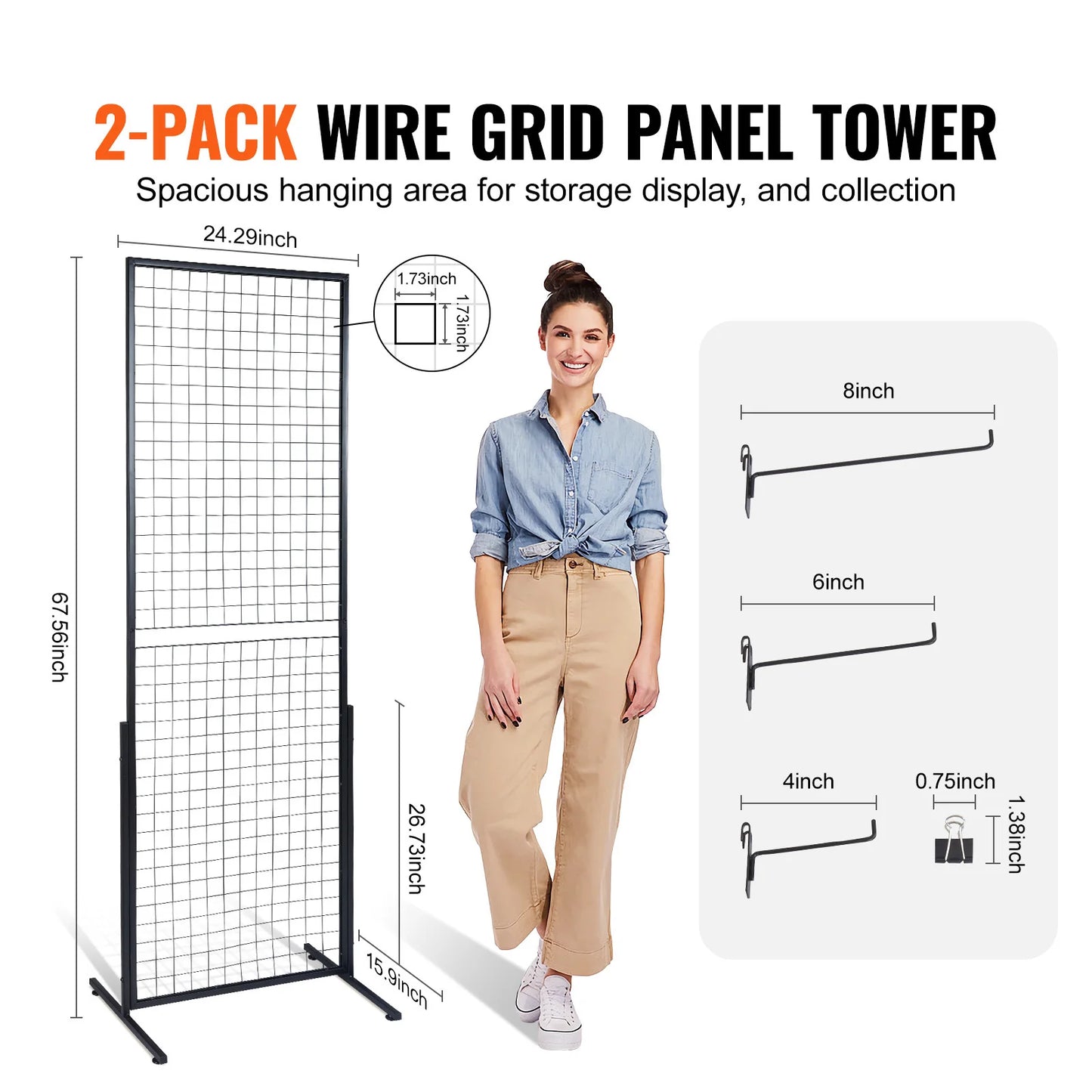SucceBuy Grid Wall Panels Tower Wire Gridwall Display Racks With Hooks