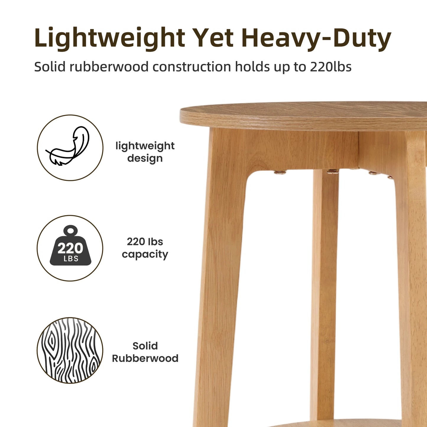 JHK Wood Round Side Tables Two Tier With Storage Shelf