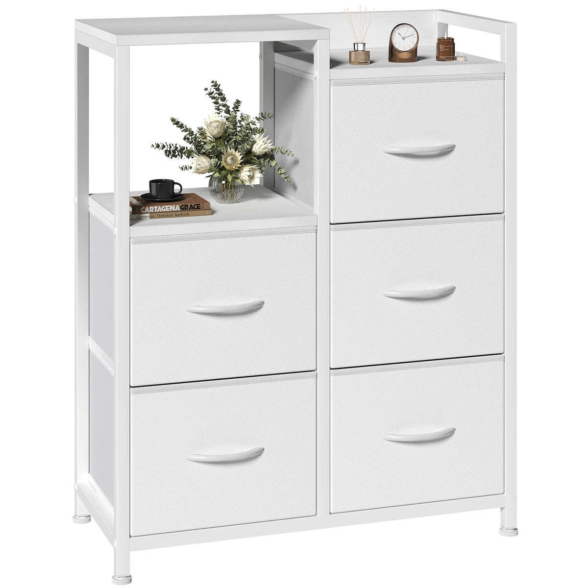 JHK Fabric Drawer Storage Chest With Raised Shelf TV Stand