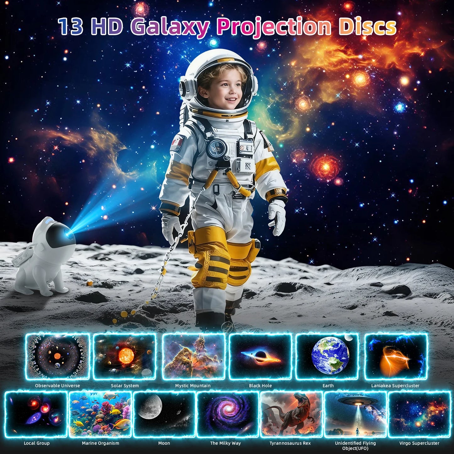AUSYLE Star Projector Space Dog Night Light With Galaxy Discs