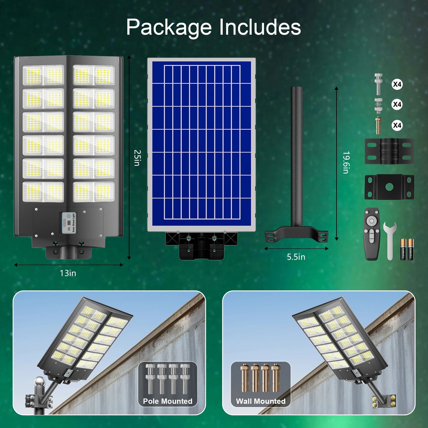 2-Pack 6000W Waterproof Solar Street Lights With Motion Sensor And Remote