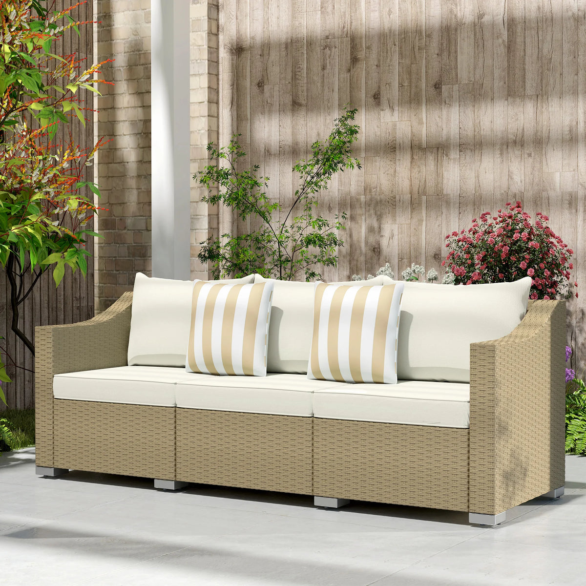 Outsunny Outdoor Wicker Patio Sofa With Cushions And Throw Pillows