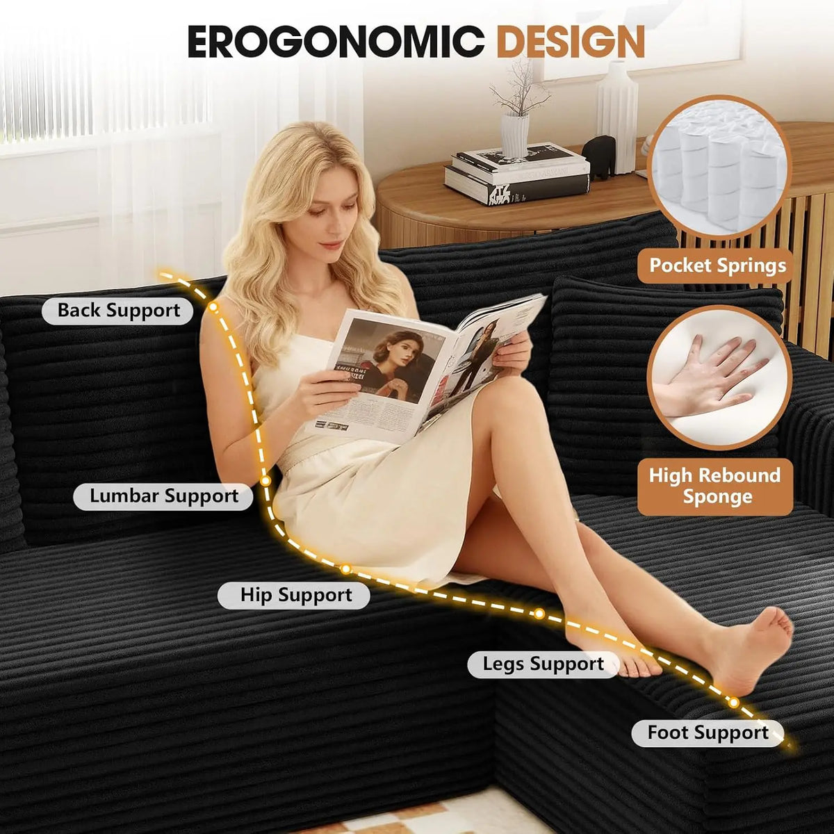 Modular U Shaped Sectional Sofa with Ottoman and Deep Seating