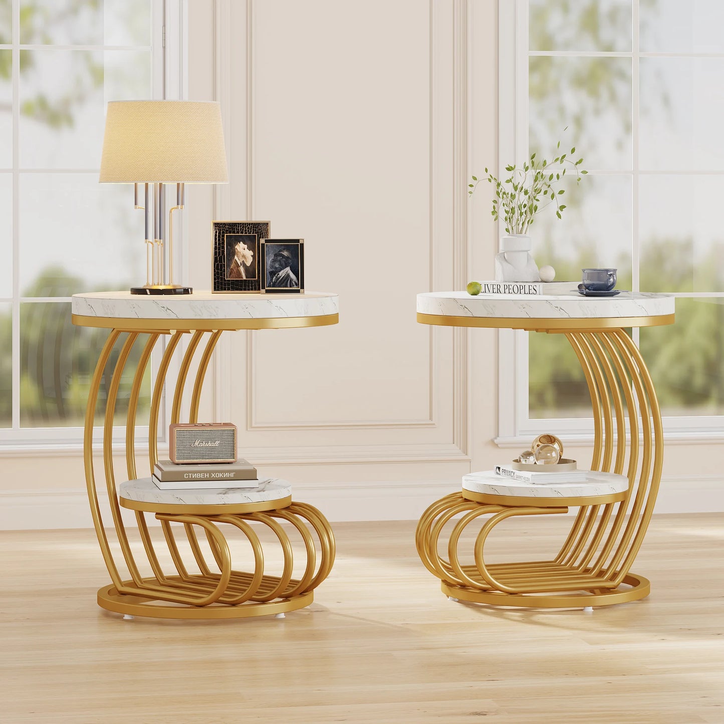 Tribesigns Round End Table With Storage Shelf Two Tier