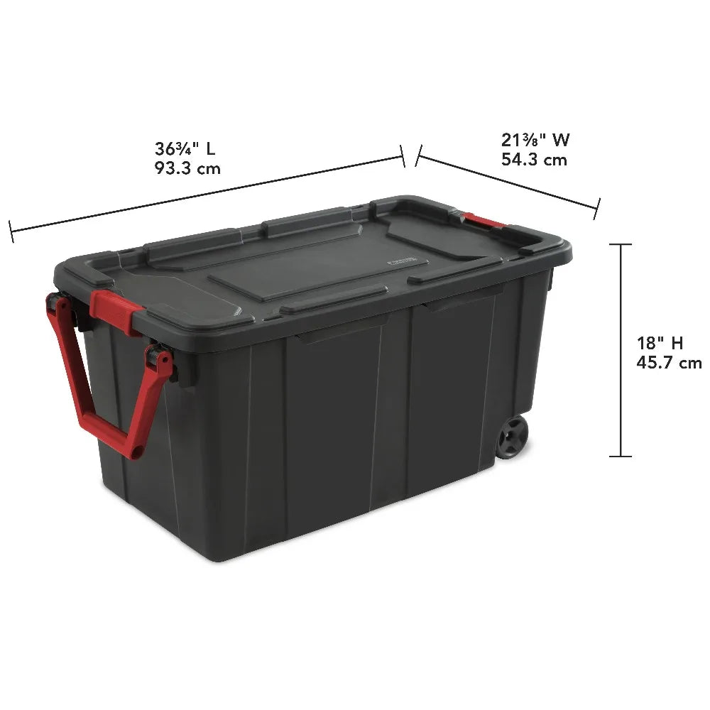 Industrial Wheeled Storage Bin With Handle Durable Plastic Tote