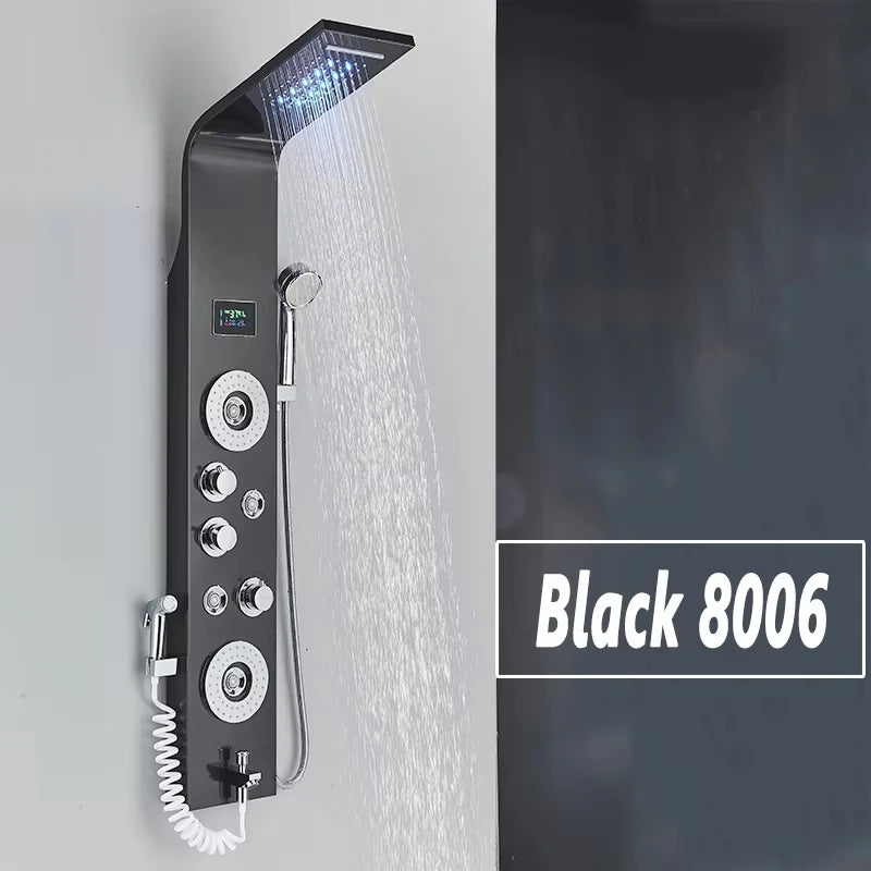 SHBSHAIMY Gold Shower Panel Column Six Way Rainfall Shower LED Display