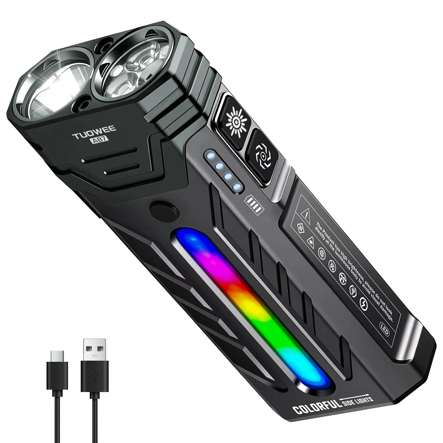 Rechargeable Magnetic LED Flashlight With RGB Modes For Camping Use