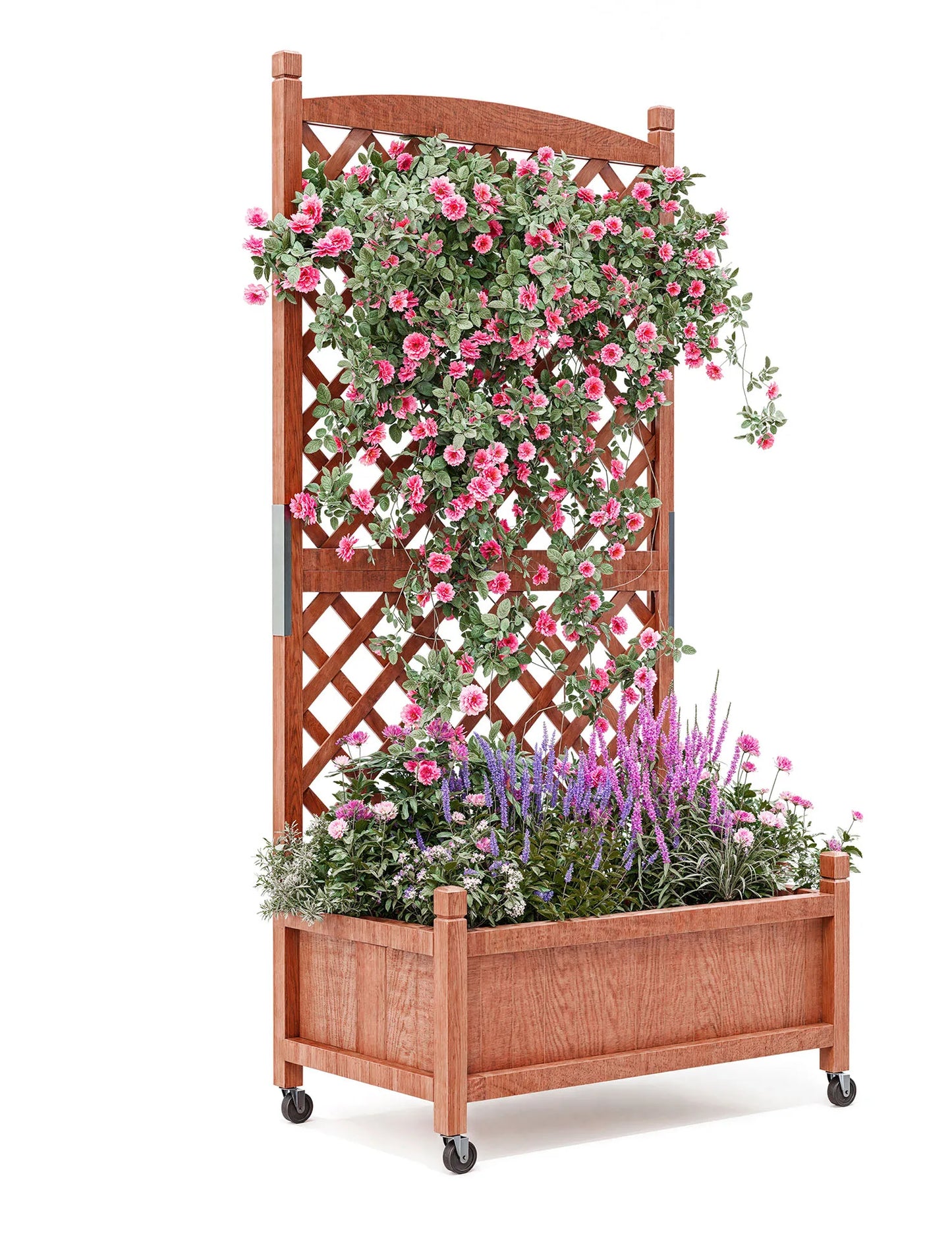 TWISTER.CK Wood Raised Planter Box With Trellis And Wheels
