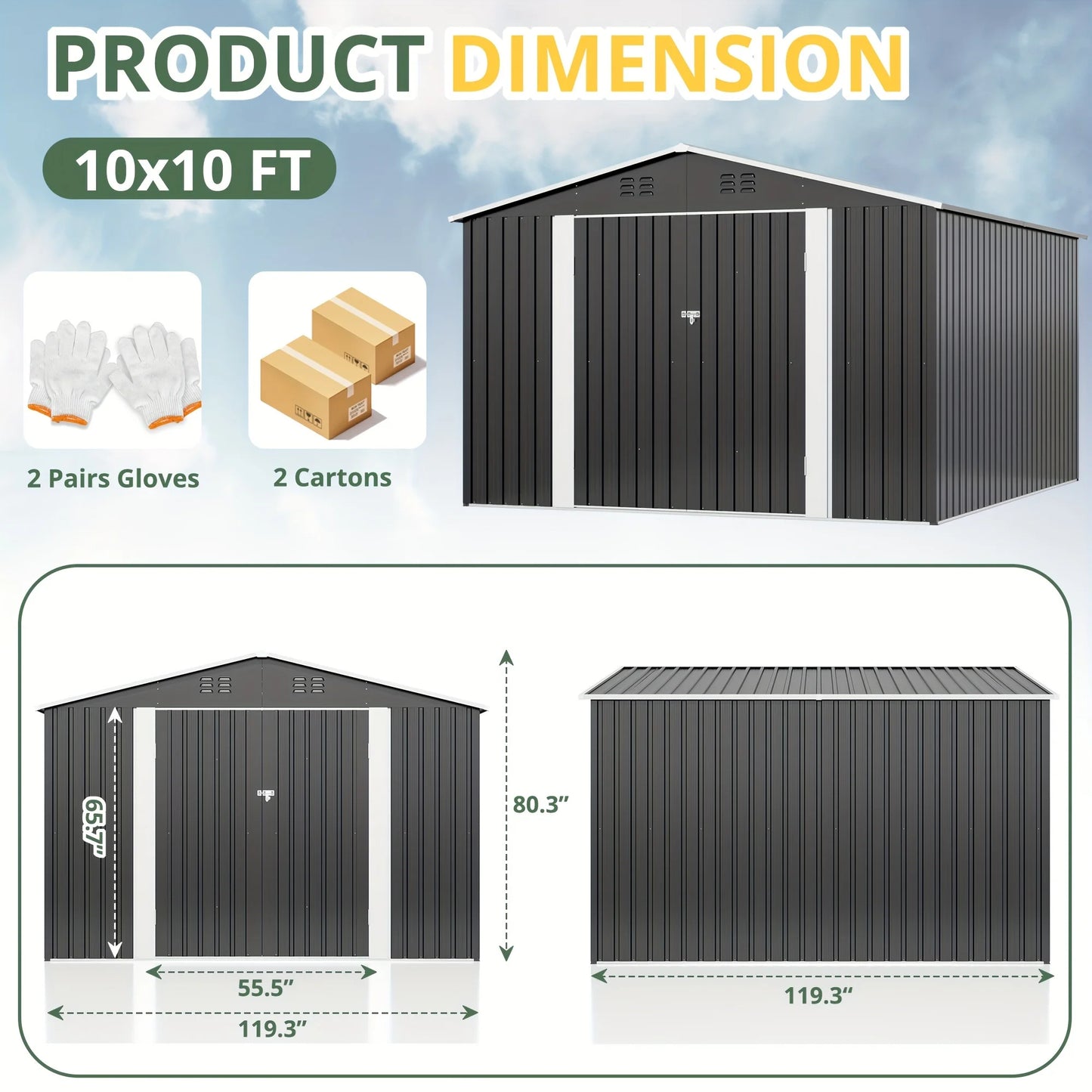 VIWAT Outdoor Metal Storage Shed With Lockable Door Heavy-Duty Frame