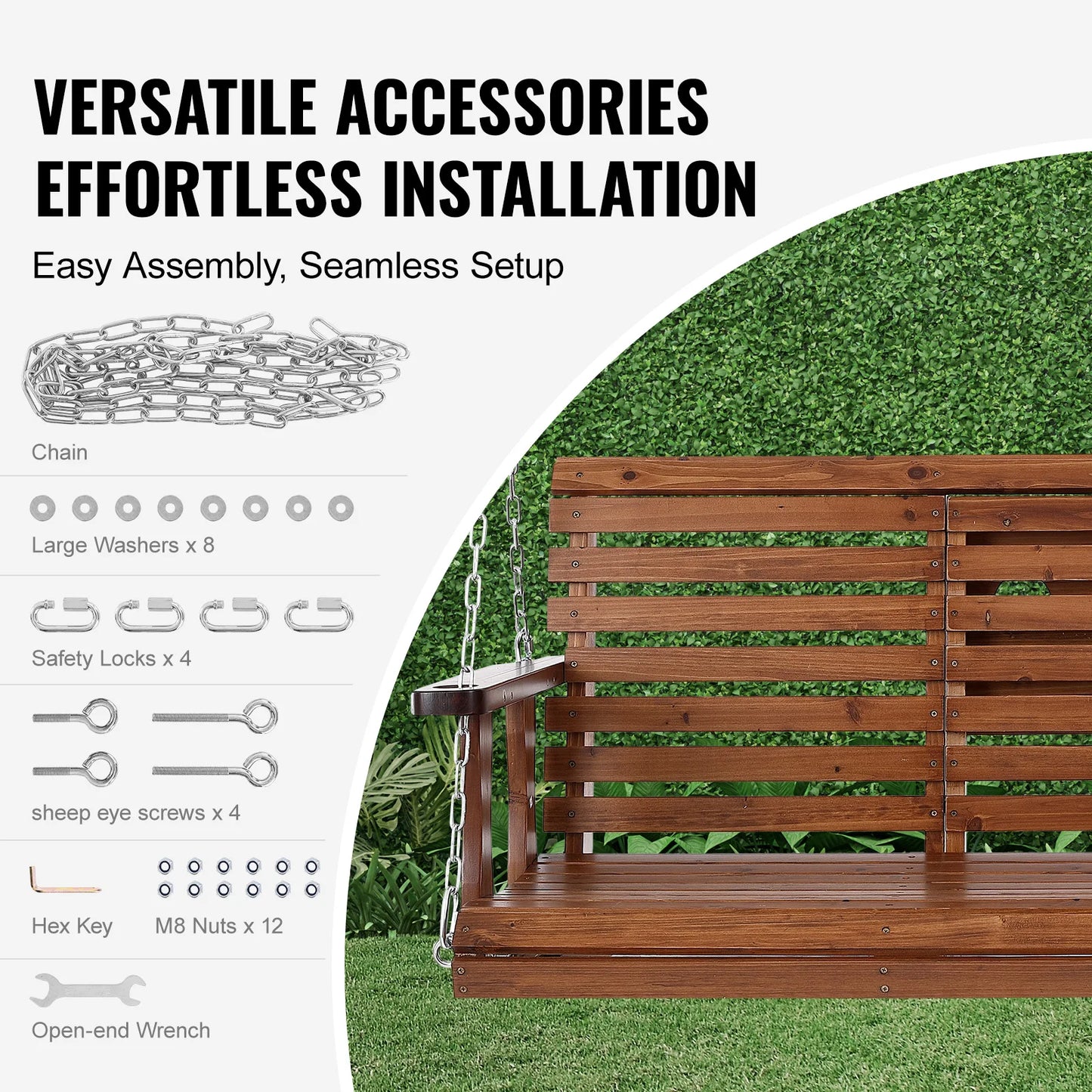 SucceBuy Wooden Porch Swing For Patio And Garden Outdoor Seating