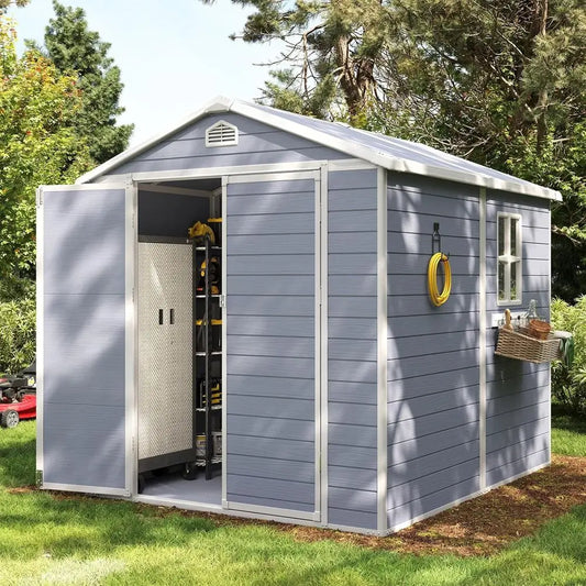 Outdoor Plastic Storage Shed With Window And Lockable Door