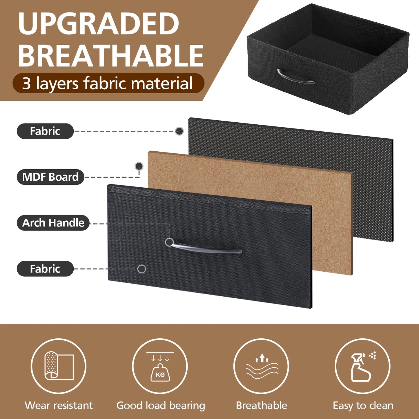 JHK Three-Drawer Fabric Cabinet Bedside Table With USB Type-C Ports